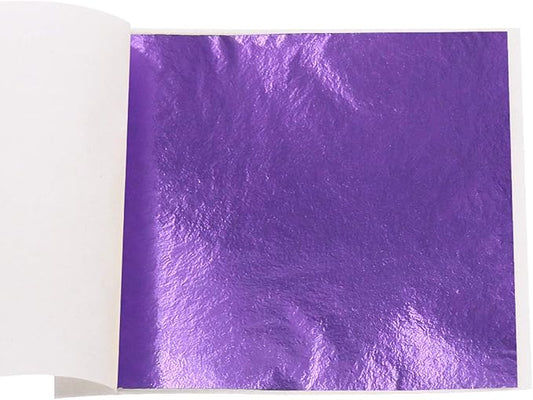 KINNO 100 Sheets Imitation Gold Foil Sheets - Purple GoId Leaf Sheets for Arts Decoration, Sculpture, Gilding, Nails, Handcrafts, Picture Frames, Paintings, Furniture, Wall, 3.15 by 3.35 Inches