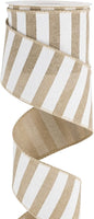 MEEDEE Burlap Ribbon with White Stripe Burlap Ribbon 2.5 Inch Wired Ribbon for Cakes Gift Basket Bow Wreath Ribbon for Rustic Front Door Wreath Baby Shower Beach Party Farmhouse Decor, 10 Yards