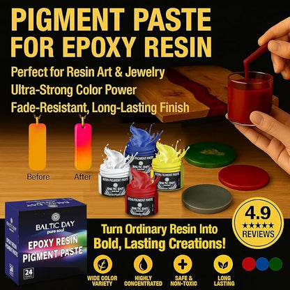 BALTIC DAY 50 Color Epoxy Pigment Paste Set – Opaque Resin Colorant, High Concentration Epoxy Dye & Mica Powder for Resin Art, Jewelry Making, Tumblers, Coasters, River Tables & DIY Crafts