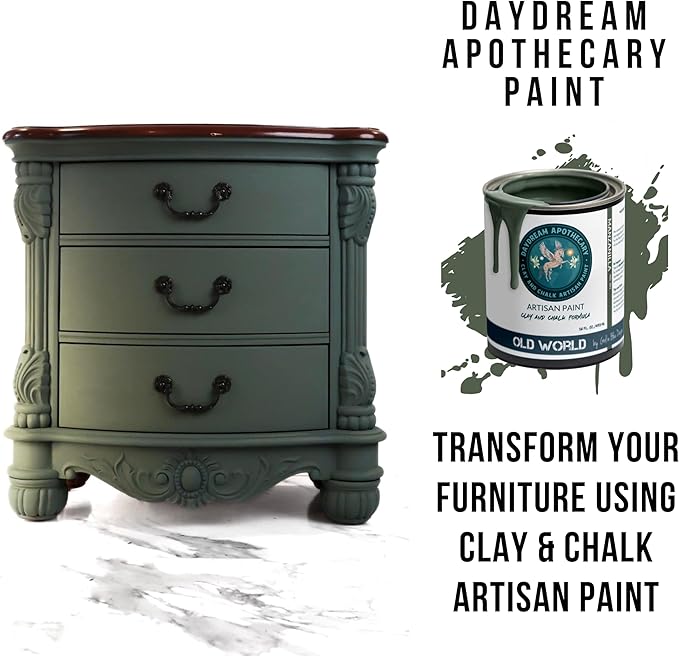 Daydream Apothecary Premium Chalk Style Paint for Furniture, Home Décor, Wood, DIY Interior Projects, Quick Dry, No Prep or Prime Needed, Matte Olive Green - 16oz