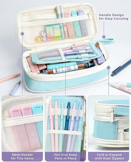 Four Candies 36PCS Aesthetic School Supplies, Mechanical Pencil Set 0.5mm, 0.7mm, 0.9mm & 2.0mm with 624 Lead Refills, Back to School Supplies for Writing & Drawing, Ideal Stationary Set Gift (Blue)