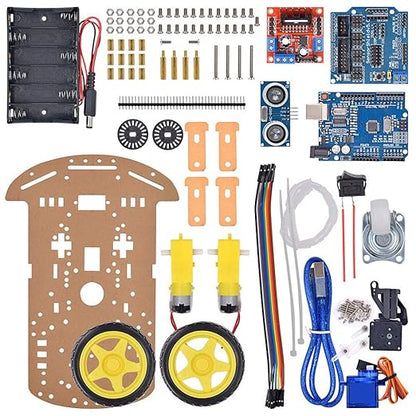 Smart Robot Car Chassis Kit with UNO R3 Module - Educational DIY Toy, 2WD with Battery Box and Speed Encoder for Tracking Obstacle Avoidance - Designed for Beginners to Learn Programming