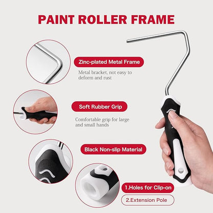 Mister Rui Paint Roller Kit-13 Piece, 4-Inch Microfiber Paint Rollers with Ergonomic Handle, Small Roller Paint Brush, Paint Tray with 3 Liners, Perfect for House Painting, Trim, and Touch-Ups