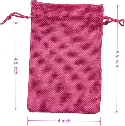 Palmhomee Pack of 25 Burlap Gift Bags with Drawstring Linen Jewelry Pouches Wedding Hessian Jute Bags for Birthday Jewelry and Treat Pouches Party Wedding Favors Gift Art and DIY Craft (4x5.6 Inch, Fuchsia)