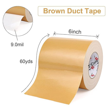 BOMEI PACK 6" Tan Beige Duct Tape 6 Inch,Heavy Duty Light Brown Wide Roll Tape,Strong Strength,Flexible,No Residue,Waterproof and Tear by Hand,Multi-Use Tan Duct Tape for Indoor & Outdoor Repairs