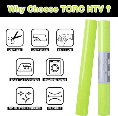 TORC Yellow Glitter HTV Heat Transfer Vinyl 2 Rolls Iron on Vinyl for T Shirts Crafts 12 inch x 5 ft
