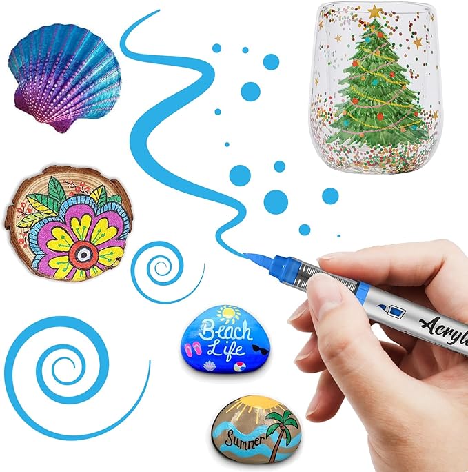 Red Acrylic Paint Pens,12 Color Paint Pens Markers,Brush Tip Paint Pens for Rock Painting Wood Glass Ceramic Canvas Stone DIY Crafts Making Art Supplies