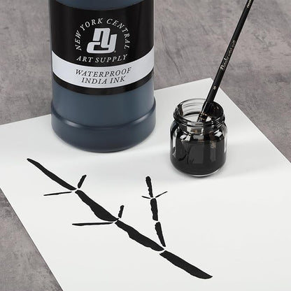 New York Central® India Ink 1oz Bottle - Make an Impact with Matte Black India Ink, Perfect for Artists, Calligraphy, Illustrations, & More