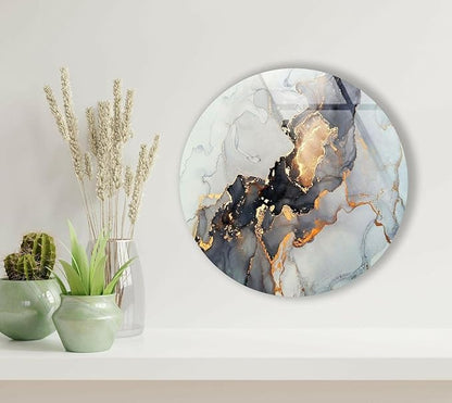 My Photostation.com 10''(25cm) Diameter Gold Details Gray Marble Round Glass Wall Art Tempered Glass Printing Wall Decor Large Wall Art Wall Hangings