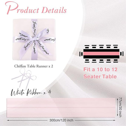 2 Packs 10ft White Chiffon Table Runner 30 x 120 Inches Romantic Sheer Table Runners for Wedding Party Bridal Baby Shower Birthday Holiday Decorations