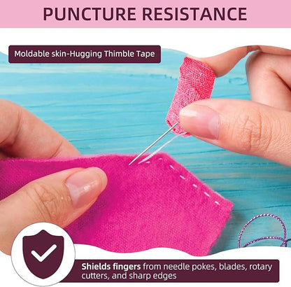 3Rolls Thimble Tape for Hand Sewing Multi-Used Sew Thimbles Nail Finger Protector - Alternative to Classic Knitting Thimbles Adjustable Cotton Tapes for Embroidery Paperwork Carving Sorting Task