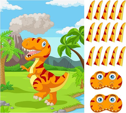 ASTARON Pin The Tail on The Dinosaur Party Game with 30 Tail Stickers for Dinosaur Birthday Party Supplies Pin Game, Boys Party Dinosaur Favors Decorations for Christmas