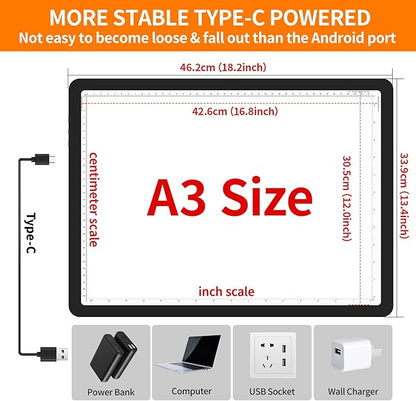 Elice Magnetic A3 Light Board with Bag for Diamond Painting, Tracing LED Light Box with Side Buttons, Super Bright Diamond Art Light Pad, Light Table for Drawing, Sketching, Weeding Vinyl - Black