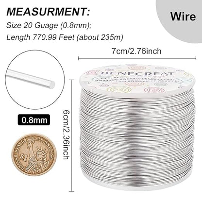 BENECREAT 20 Gauge 770FT Aluminum Wire Anodized Jewelry Craft Making Beading Floral Silver Color Aluminum Craft Wire for Flower Gardening, Gem Wrapping Jewelry Making