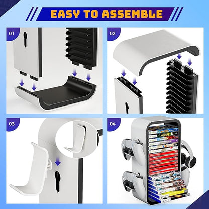 Allnice Universal Game Rack - Stores 19 Games, 4 Controller Holders, Organizes PS5/PS4/Xbox One/360/Series X/S/Switch & More