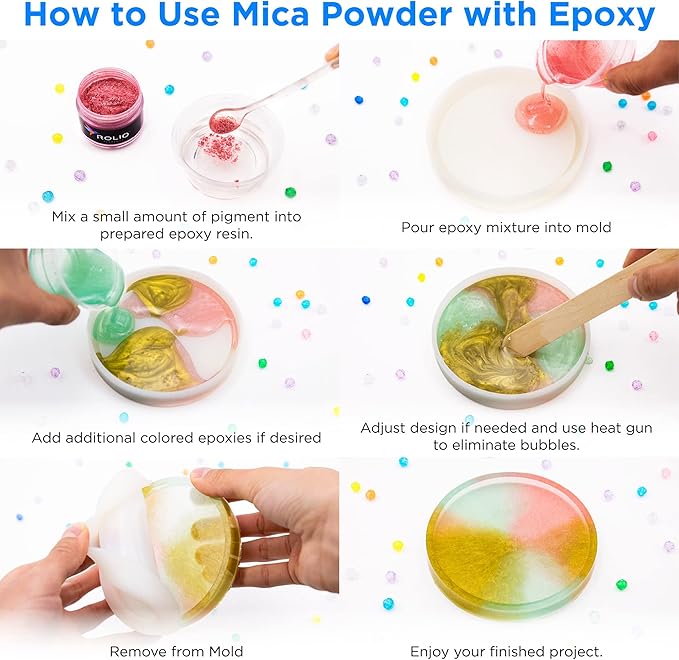 Rolio Mica Powder Pearlescent Color Pigment - Art Set for Resin Epoxy - for Soap Making, Nail Polish, Lip Gloss Set, Eye Shadow, Bath Bomb, Slime & Candle - 10g, 12 Jars - Northern Lights
