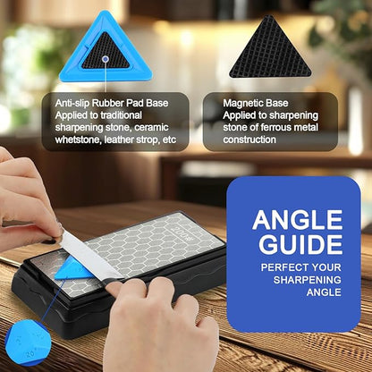 Double-sided Diamond Sharpening Stone,Knife Sharpening Stone with Extra Fine 1000/Coarse 600 Grit Diamond Plate, Storage Case with Non-Slip Base & Angle Guide(7 x 3.5 Inch)