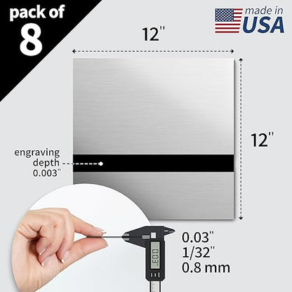 Trotec | Metallic Looking Acrylic Sheet | 12"x12"x1/32, 8 Pcs | Brushed Aluminum/Black | Metallic Finish - Scratch Resistant for Laser Engraving & Cutting,Printing,Glowforge,Name Plate | USA Made