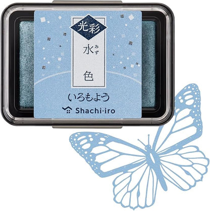 IROMOYO KOSAI Stamp PAD, Traditional, Shimmering Japanese Ink Colour, Oil-Based Ink pad - Pale Blue