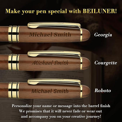 BEILUNER Luxury Personalized Wood Ballpoint Pen Writing Set,Walnut-Elegant Fancy Nice Gift Pen Set for Signature Executive Business Office Supplies - Christmas Gift Boxed with Extra Refills (Black)