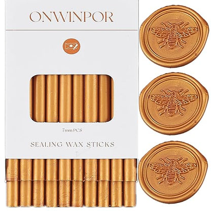Wax Seal Sticks Gold, ONWINPOR 20pcs Glue Gun Wax Sealing Sticks for Waxseal Stamp, Waxsealsticks Suit to 0.28'' Glue Gun, Wedding Invitations(Gold)