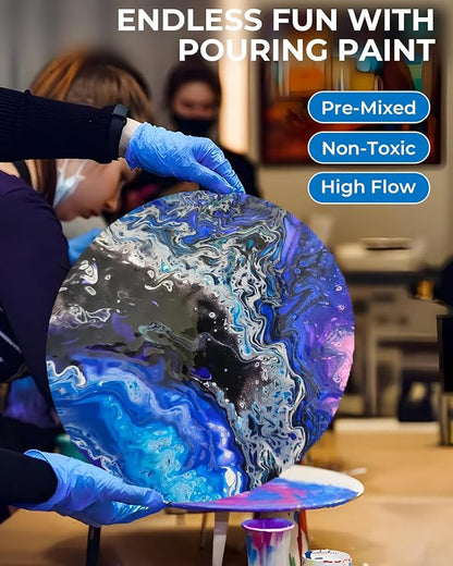 Nicpro 14 Colors Large Bulk Acrylic Pour Paint Set (33.8 oz,1000 ml) Premixed High Flow Art Pouring Paint Supplies Kit with Silicone Pour Oil, Gloves for Beginner Cell Creation Flow DIY, Ready to Pour