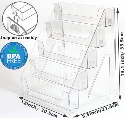 Card Display Stand set of 2, Clear 5-Tiered Shelf For Greeting Card, Stickers, Postcard, Sports Graded Card, Football Baseball Basketball Cards, Table Top Holder Display Rack For Psa Slabs (2 Pack)