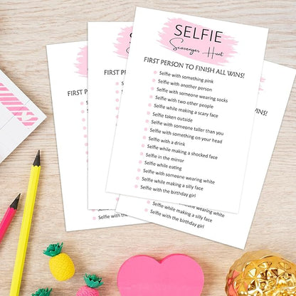 Birthday Party Game - Selfie Scavenger Hunt, Girl Birthday Party Activity Favor, Set of 20 Games Cards, Birthday Supplies, Activity Decorations -B07