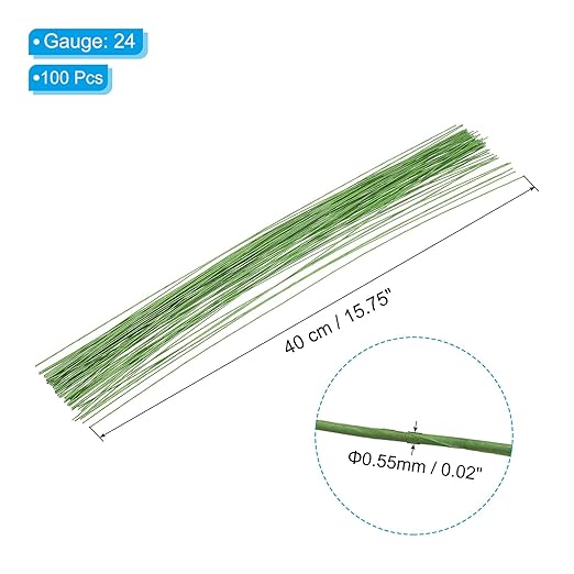 PATIKIL 24 Gauge 16" Floral Stem Wire, 100 Pcs Paper Wrapped Iron Artificial Flower Stem Accessories for DIY Bouquet Stem and Craft Decoration, Light Green