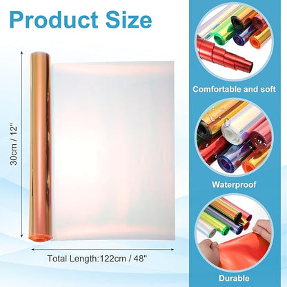 MECCANIXITY Holographic Clear PVC Vinyl Film Holographic PVC Fabric Waterproof Dichroic Film 12 x 48 Inch for Handbags Bows Earrings DIY Craft,Laser Light Orange