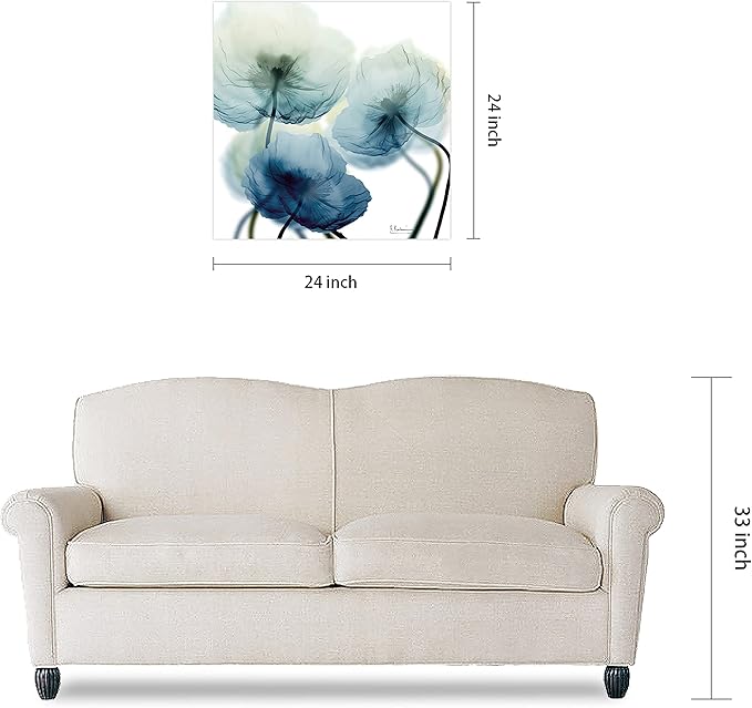 Empire Art Direct Frameless Free Floating Tempered Glass Panel Graphic Wall Art Ready to Hang, 24" x 24", Unfocused Beuaty, Blue Flower