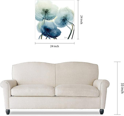 Empire Art Direct Frameless Free Floating Tempered Glass Panel Graphic Wall Art Ready to Hang, 24" x 24", Unfocused Beuaty, Blue Flower