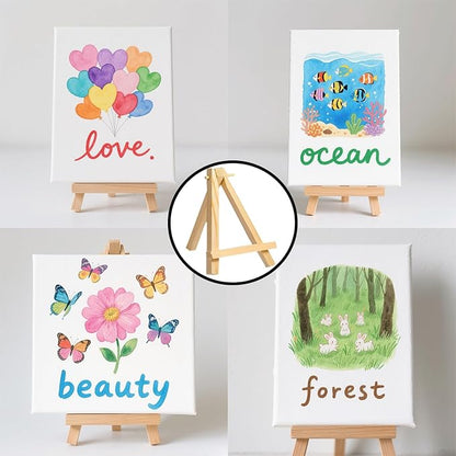 110Pcs Mini Wood Easel Stands - 5 Inch Small Wooden Display Easels for Artist Crafts, Business Cards, Photos, Paintings & Gifts (Tabletop Tripod Holder)