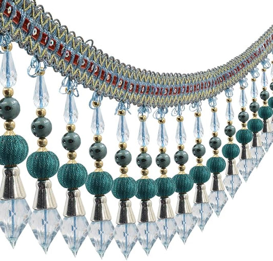 3yards Beading Fringe Trimming Long Beads Tassel Curtain Trim Ribbon Trim for Cover Edge Decorative (blue)