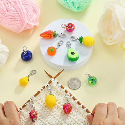 BEEFLYING 11Pcs Fruit Stitch Marker Charms for Crocheting and Knitting,Locking Resin Crochet Knit Stitch Marker Pendant with Lobster Clasp for Knitting Crocheting Accessories