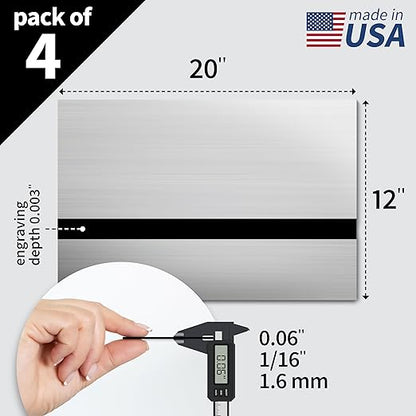 Trotec | Metallic Looking Acrylic Sheet | 12"x20"x1/16, 4 Pcs | Brushed Silver/Black | Metallic Finish - Scratch Resistant for Laser Engraving & Cutting,Printing,Glowforge,Name Plate | USA Made