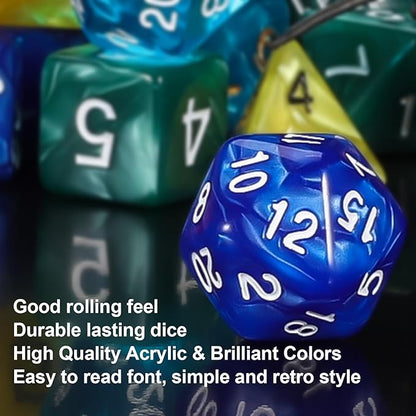 QMay DND Dice Set 15 X 7 Polyhedral Dice (105pcs) with 1 Large Flannel Bag, D&D Dice (D4 D6 D8 D10 D% D12 D20) for Dungeons and Dragons RPG MTG Table Games