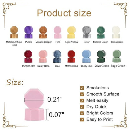 Yoption 360Pcs Sage Green Sealing Wax Beads, Sealing Wax Kit for Wax Seal Stamp, Hexagon Wax Seal Beads with 4Pcs Tea Candles and 2 Wax Seal Spoon