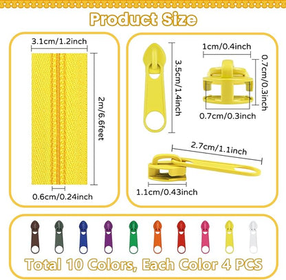 DOITEM 22.2 Yards Zippers 10 Pieces Assorted Colors #5 Nylon Coil Zipper, Sewing Zippers Endless Zips with 40 Pieces Zipper Sliders Zip Heads for DIY Sewing Tailor Craft Supplies
