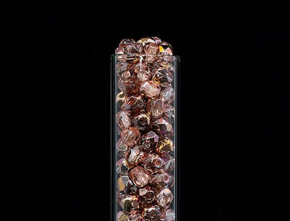 100 pcs of Faceted Fire Polished Pressed Czech Glass Beads 4mm (0.16in), Crystal Copper Capri Apollo 00030-27101 BCV
