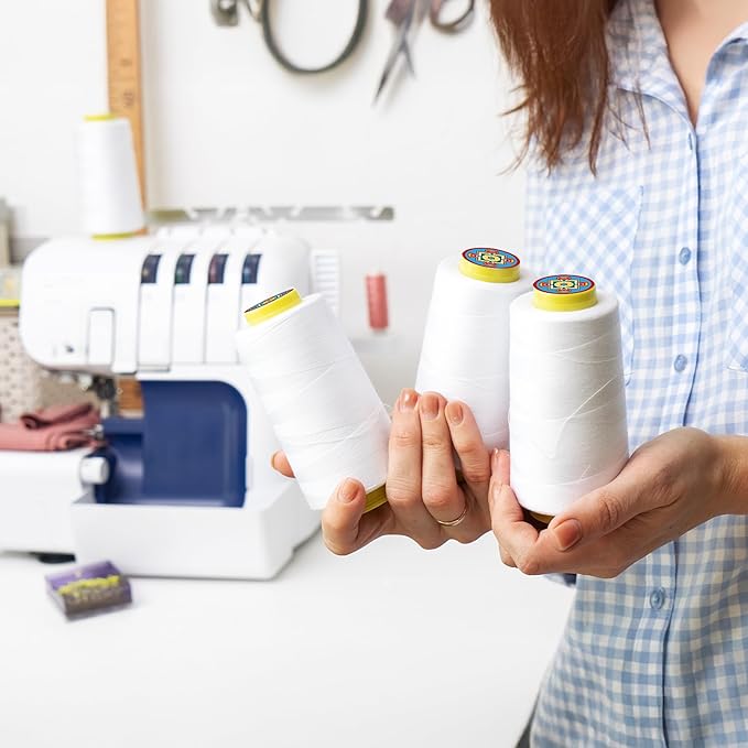 Mandala Crafts 4 Pack of Serger Threads Cones Spools - 40S/2 24000 Yards Polyester Ice Blue Threads for Sergers Machine and Overlock Quilting Sewing Machine