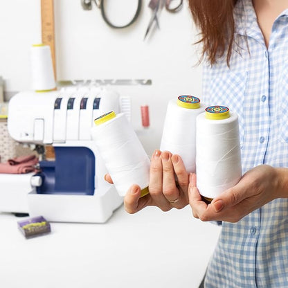 Mandala Crafts 4 Pack of Serger Threads Cones Spools - 20S/2 24000 Yards Polyester Butter Cream Threads for Sergers Machine and Overlock Quilting Sewing Machine