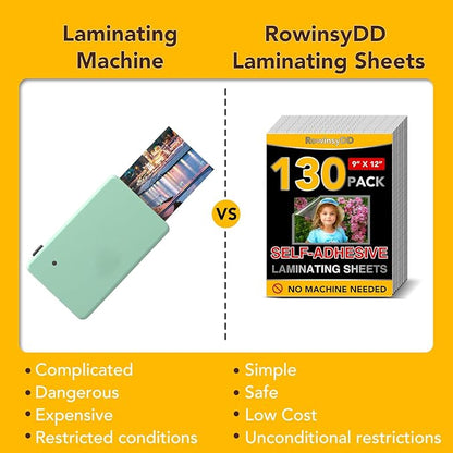 130 PCS Self-Adhesive Laminating Sheets, 9 x 12 Inches Clear Laminating Sheets No Machine Needed Self Sealing Laminate Sheets