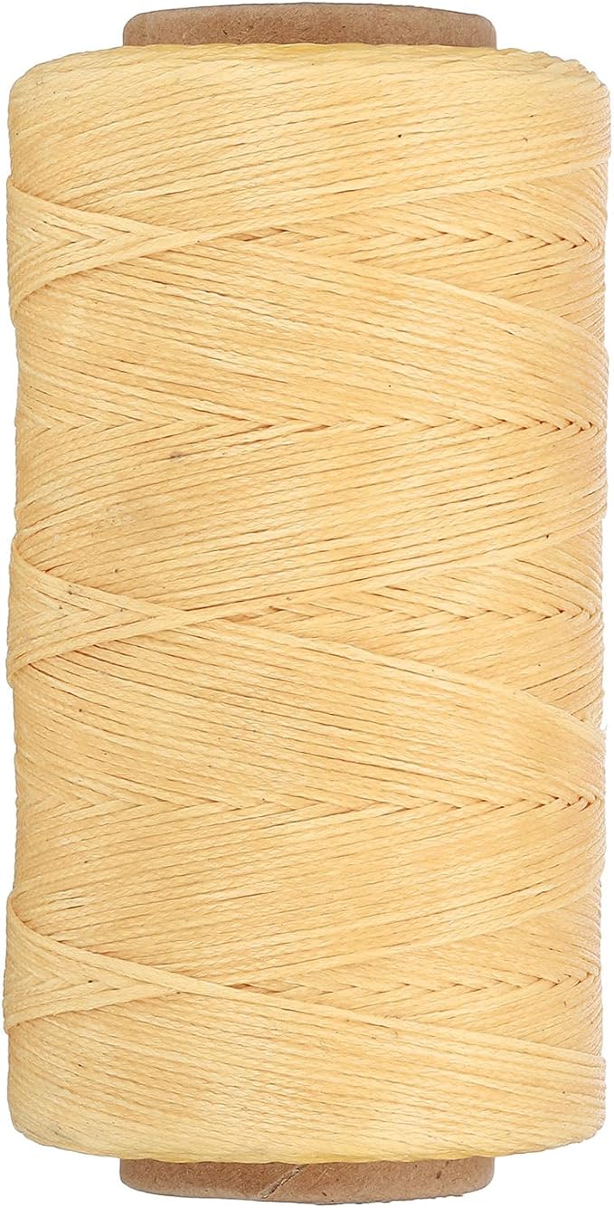 PATIKIL 284 Yard Flat Waxed Thread 150D 1mm Leather Sewing Cord for Repairing Shoes Bags Wallets Jewelry Making DIY Leather Craft, Khaki