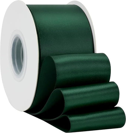 HUIHUANG Hunter Green Satin Ribbon 2 inch Double Side Green Satin Fabric Ribbon for Christmas, Crafts, Bows Making, Flower Bouquet Wrap, Gift Wrapping, Wedding Decor, Home Decor, Hairs-25 Yards/Roll