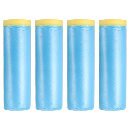 uxcell Pre-Taped Masking Film, 4.9ft x 66ft High-Tack Painters Tape Plastic Drop Cloth with High-Tack Painters Tape for Painting Protection Blue Film 4Pcs