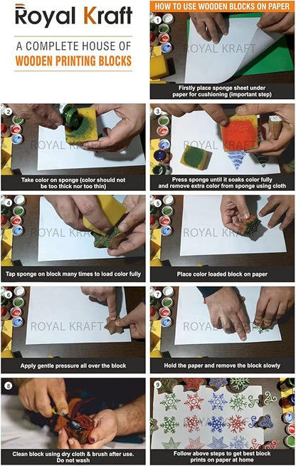 Royal Kraft Wooden Stamps for Block Printing on Saree Border, Textile, Clay, Pottery, Tattoo (Set of 10) MXtag0013