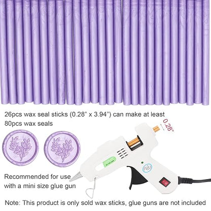 Lilac Purple Wax Seal Sticks 26pcs, Andotopee Glue Gun Wax Seal Sticks for Wax Seal Stamp, Premium Sealing Wax for Envelope Letter Seal Wedding Invation Craft Adhesive, Great Gift Ideas (Mini Size)