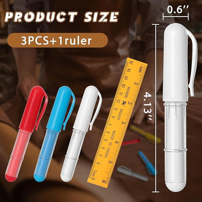 Fabric Chalk Markers for Sewing,Quilting,Crafting|Erasable Tailor’s Chalk|Work on Various Fabrics|Dosing Wheel Drawing Intricate Patterns Precise Lines-Per Pack(Red,Blue,White and 1 Ruler)