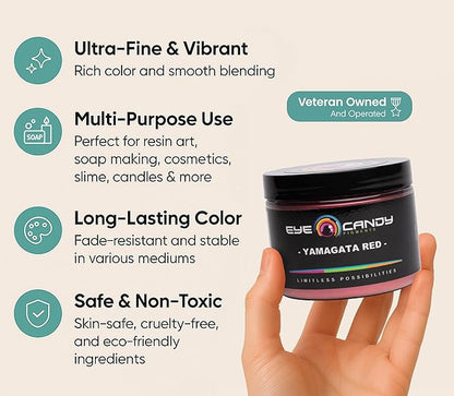 Eye Candy Pigments Premium True Red Mica Powder - Yamagata Red (50gr) - for Epoxy, Resin, Soap, Paint, Woodworking, Acrylic Pouring, Bath Bombs, Fishing Lures - DIY Arts and Crafts Additive